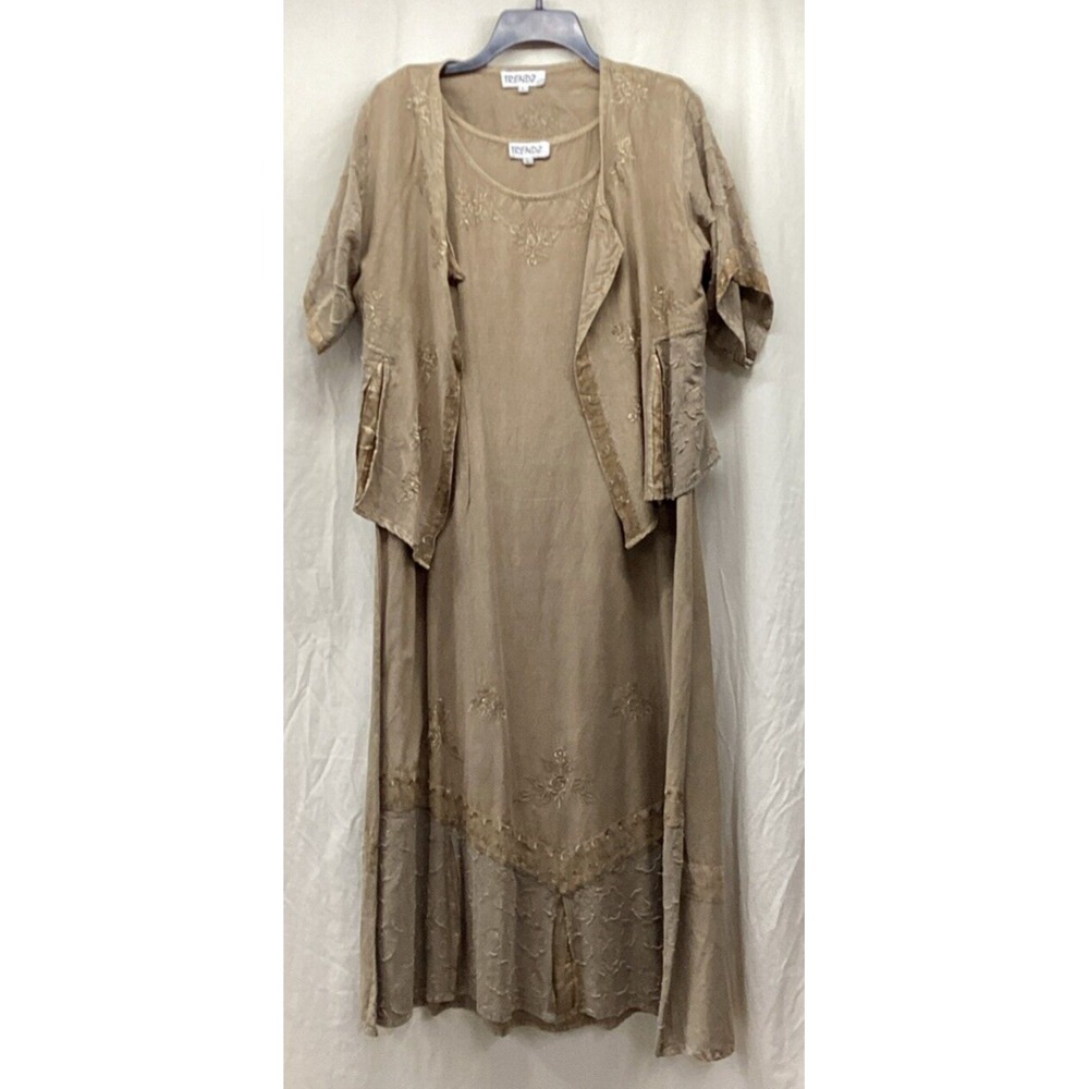 TRENDZ Women's (Size L) 2PC Dress Short Sleeve Cardigan Tie‎ Back 100% Viscose